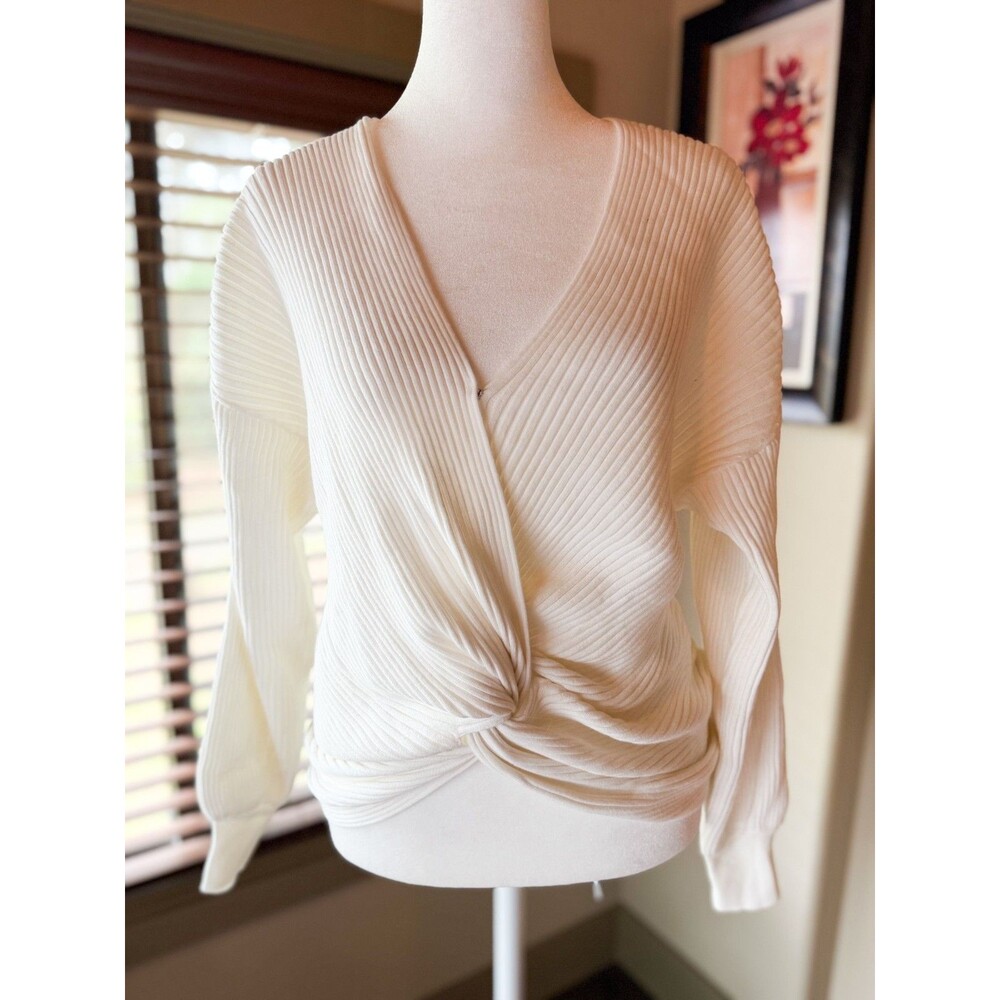 Hudson Plunge Neck Twist Front Cotton Sweater, XS, NWT